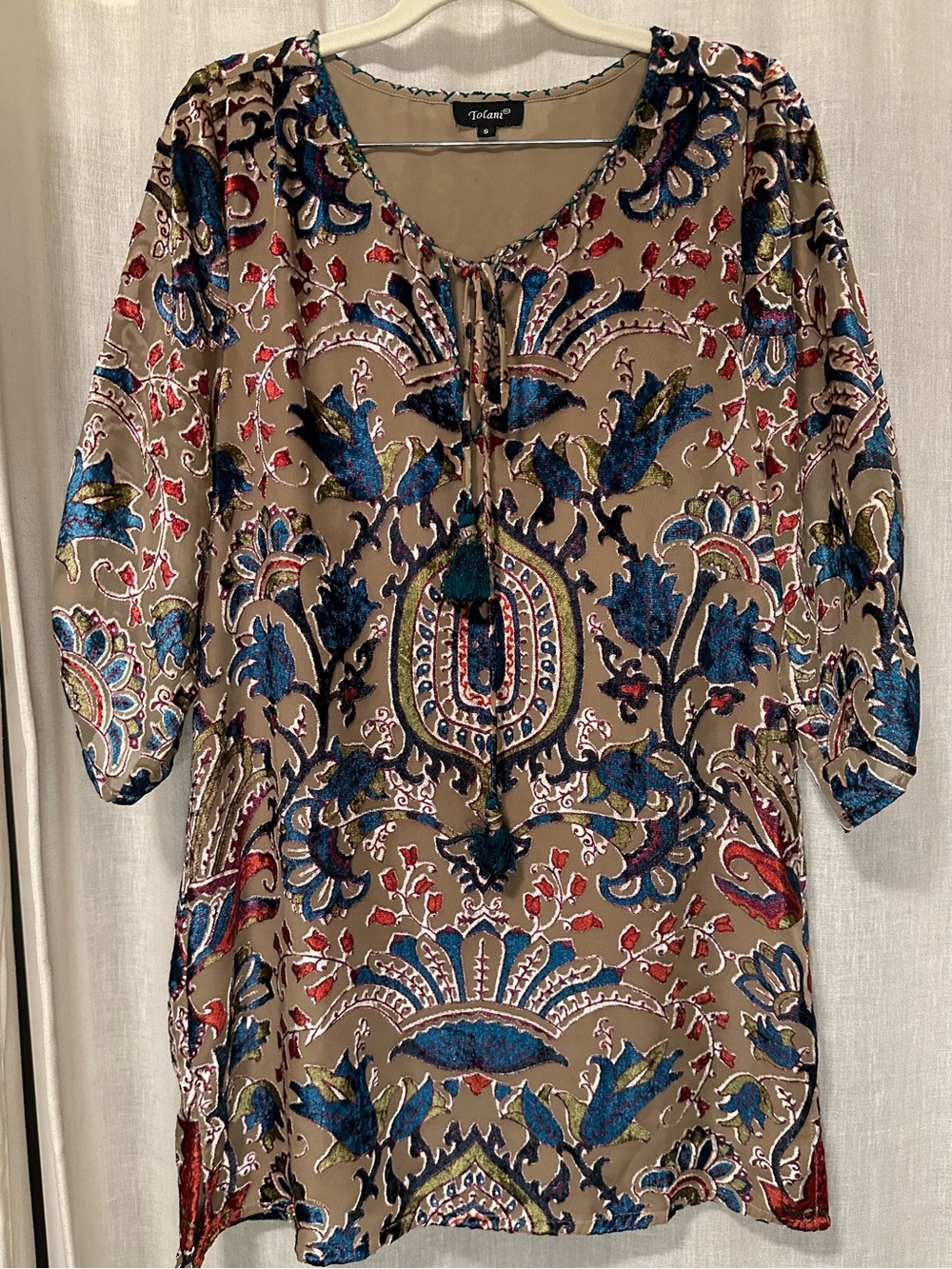 Tolani Women's Boho Colorful Paisley Burnout Velvet Mini Dress S Fairycore